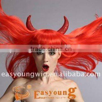 Wholesale Cheap Long Red Horn Synthetic Hair Party Wigs, Cosplay Witch Wigs photo-4