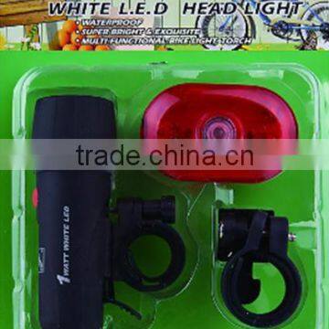 2015hot sale bicycle front light+rear light set 1wat super bright light set bike light set