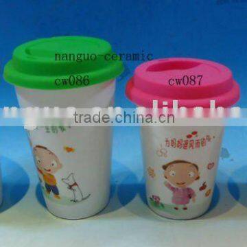 double wall ceramic mug with silicone lid