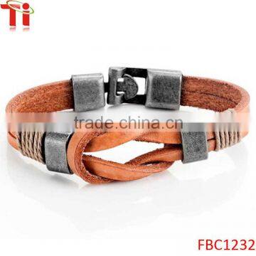 Tan Leather Nautical Knot Bracelet for Him and Her, Unisex, 100% Genuine Leather, 8" (Secure New Clasp)