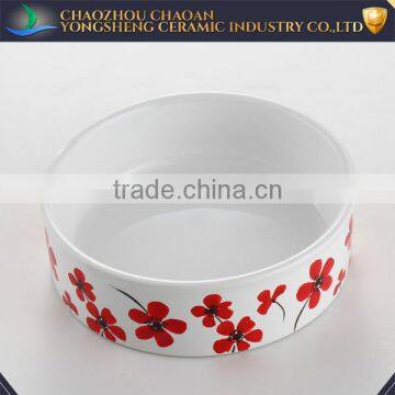 Red Flower Decal Pet Feeder, Ceramic Pet Bowl photo-5