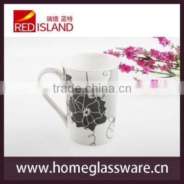 9 oz ceramic coffee cup tea mugs with black flower