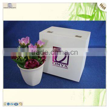 Gift Painted Square Lock Paulownia Wooden Box photo-6