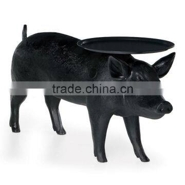 Polyresin life sizefiberglass matt black pig statue