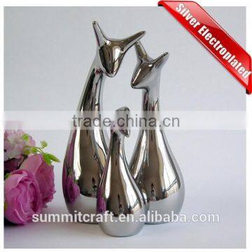 Custom family statue silver electroplate resin deer figurines