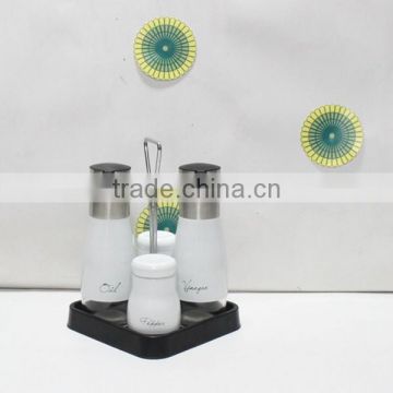 hot sell glass oil and vinegar bottle set with metal coating