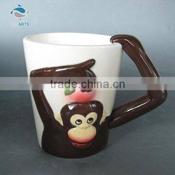 Eco friendly large capacity ceramic cute monkey animal shaped mugs