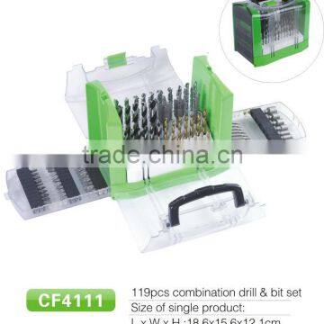 119pcs drill bit and combination drill set in plastic case