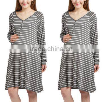 Paypal Accept Sexy Ladies Night Wear Front Closure Heather Gray White Stripe Sexy Transparent Nude Mature Night Shirt Dress