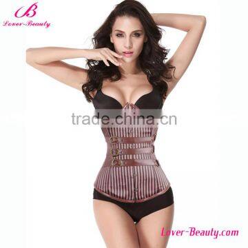 Retro Brown Floral Pattern Zip Rivet Lace-up Steel Boned Corset photo-2