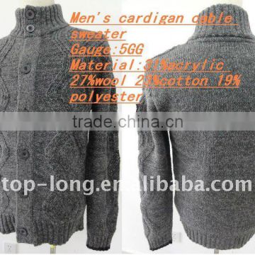 Jacquard Cardigan knitwear man sweater of 27%wool