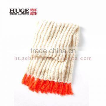 Machine Washable Neon Coral Tassels Knitted Scarfs