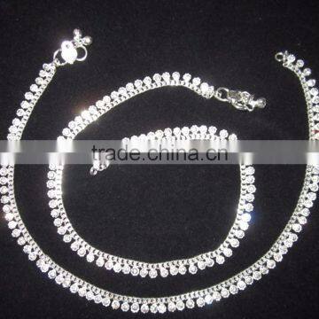 CZ silver tone PAYAL Anklets pair