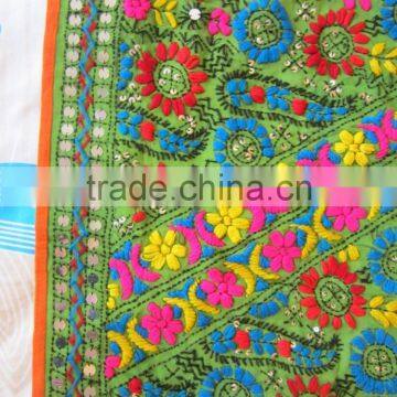 Green Multicolor PHULKARI GEORGETTE DUPATTA SHAWL, Sequin Hand Embroidery photo-3