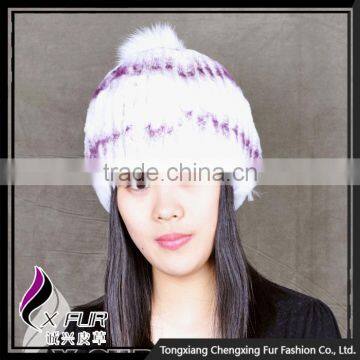 CX-C-58E Girls Fashion Wholesale Rex Rabbit Knitted Fur Hats Caps With Fur Ball photo-5