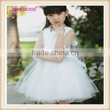 Medium Length Short Sleeves Anti Wrinkle Girl Chiffon Wedding Dress Uses Children Clothing photo-3