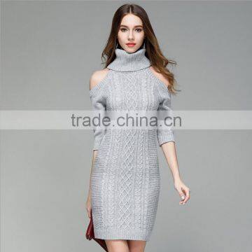 zm50246b europe hot sell lady sweater dress sexy off shoulder long knitwear women