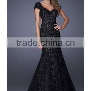 2016 Formal Dresses Mermaid Long Black & Red Lace Open Back photo-3