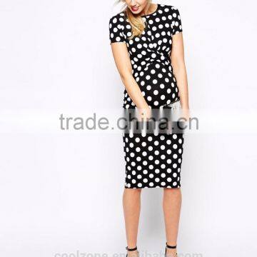 2016 Latest Body Conscious Polka Dot Maternity Dress With Cross Front