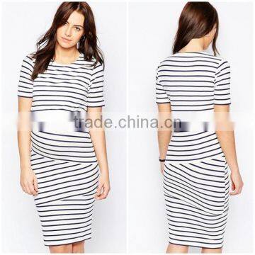 New Fashion Elegant Dress Short Sleeve High Quality Stripe Knitted Maternity Clothes