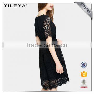 Women Casual Crochet Black Elegant Floral and Lace Dress Designs,ladies New Model Dress & Ladies Fashion Lace Patchwork Dresses photo-2