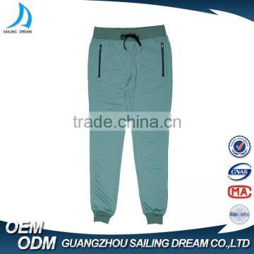 Hot sale plain green casual elastic waist zipper jogger mens 100% polyester loose sweat pants