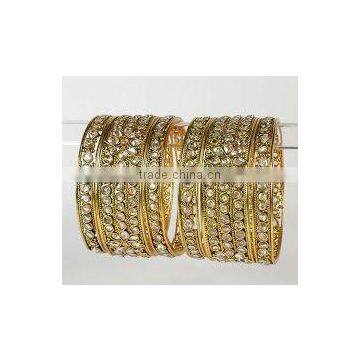 White Stone Gold Plated Polki Bangles