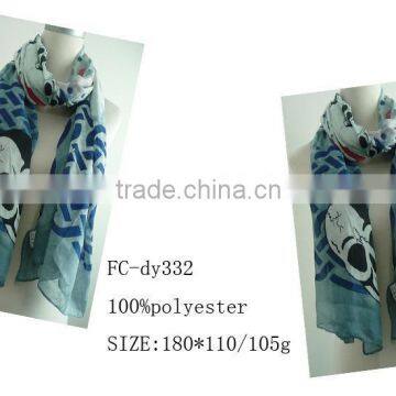 Beautiful Long Blue&White Skull Halloween Pattern Printed Women's Fashion Polyester Wrap Scarf