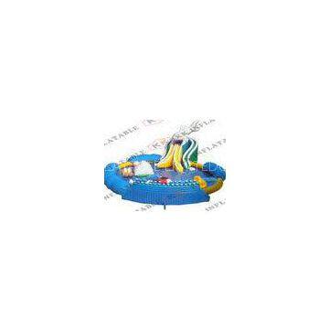 Giant Inflatable Water park with White Shark Water Slide and float toys