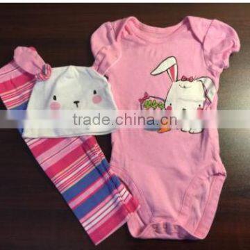 high quality 100% cotton newborn rommper for baby,easter bunny pink bunny outfits