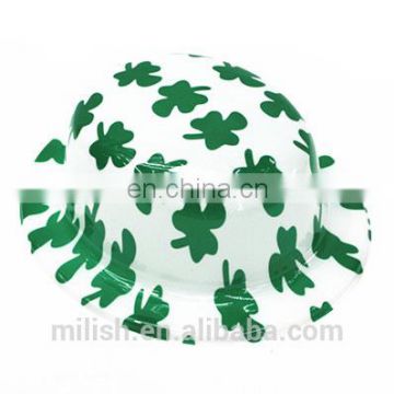 MH-2199 Party White and Green Clover Saint St Patrick Day Derby Bowler Hat