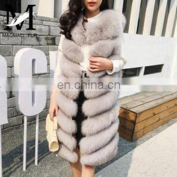 Hot Sale Blue Fox Fur Vest From China Beautiful Girl Vest Real Fur Trim Long Fox Vest