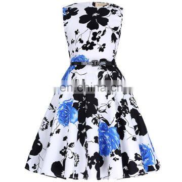 Kate Kasin Girls Sleeveless Round Neck Vintage Retro Cotton Floral Pattern Children Summer Dress KK000250-10