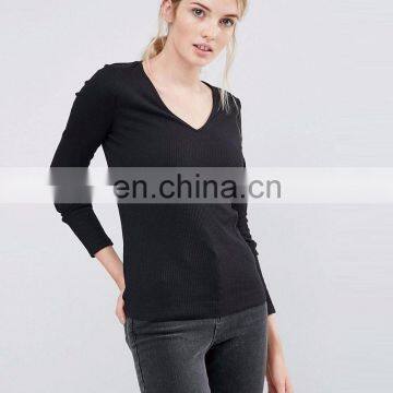 stripe split side top ladies longline long sleeves t shirt