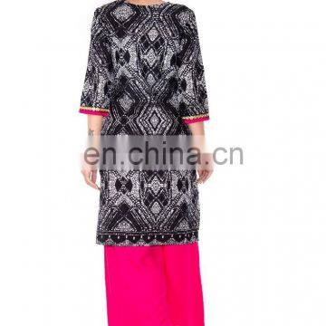 Embroidered Black Color White Dot Print Beautiful Lady Kurti Manufacturer India photo-2