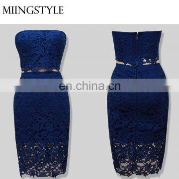 Fashion Oem off Shoulder Sexy Midi Dresses Bodycon Bandages Two Piece Evening Dress Production photo-2