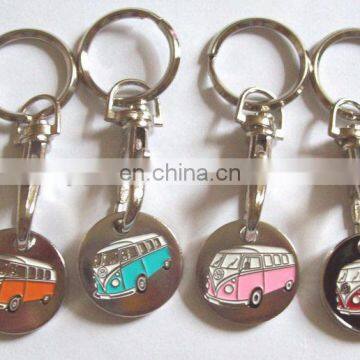 enamel metal trolley coin keyring, bus design trolley token