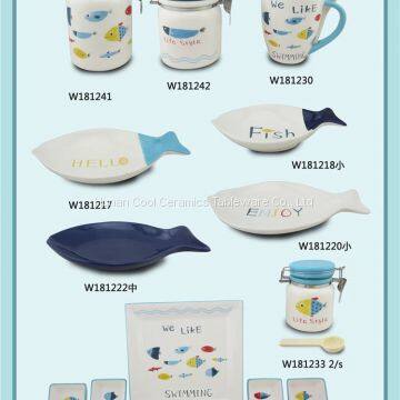 Cute fish shape art design craft wholesale ceramic plates