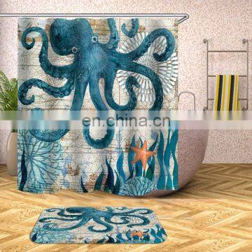 i@home wholesale polyester 3d print shower curtain waterproof sea animal octopus turtle