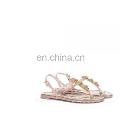 Rhinestones flat back elastic ankle strap nude toe sandals and beautiful colorful stones in the front of sandal