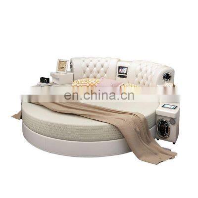 Light champagne fancy bed big size bedroom furniture modern adult style leather massage round wedding bed