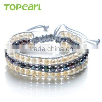Topearl Jewelry Potato Freshwater Pearl Bracelet Woven Leather Wrap Latest Design Vogue Jewellery Bangle CLL174