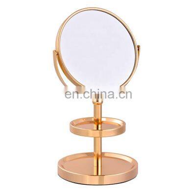 Fashion Hot Sale 360 Rotation 2X 3X 4X 5x Double Side Magnification Mirror Standing Cosmetic Mirror with Storage 2 Layer