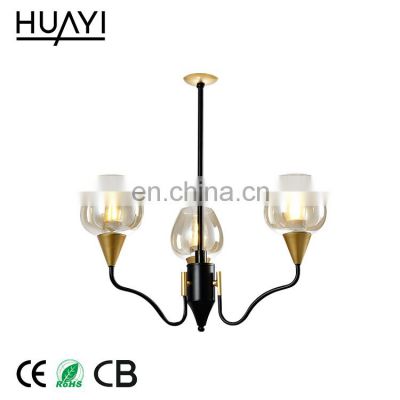 HUAYI Vintage Loft Black Gold Metal Iron Decorative Glass LED Pendant Light