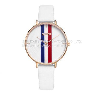 WHITE WOMEN'S WATCH WITH LEATHER STRAP AND STRIPE DETAIL MANUFACTURER