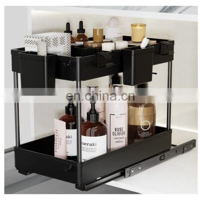 Amazon Hot Selling Bathroom Pull Out Drawer Organizer, Under Sink Storage Rack, 2 Tier Sliding Spice Shelf