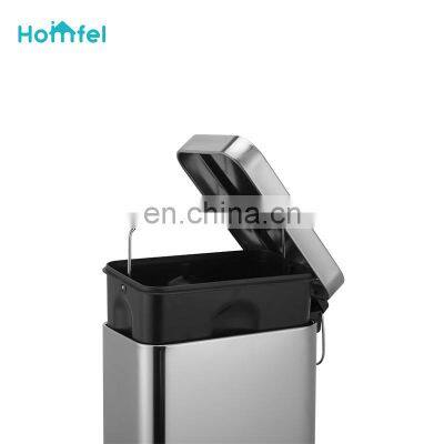5L Trash Bin Retangular Shape Pedal Soft Close Silver Stainless Steel Color photo-2