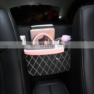 Universal Car Rhinestone Storage Bag Auto Organizer Crystal Leather Car Seat Gap Filler Organizer Car Decor Accessories