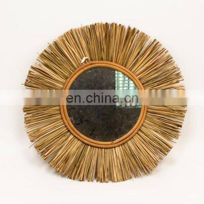 Wholesale Seagrass Round Straw mirror mixed with Rattan Art Decor Manufacturer Vietnam Supplier Wholesale