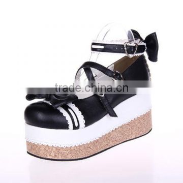 8 cm heel beautiful black leather lolita shoes for girls